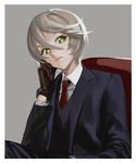  bad_id bad_pixiv_id black_gloves chin_rest formal gloves green_eyes hair_between_eyes looking_at_viewer necktie pretty_(series) pripara rr_(suisse200) shikyouin_hibiki short_hair silver_hair sitting solo suit 