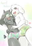  &lt;3 2019 asriel_dreemurr bajiao black_fur blush bulge caprine clothed clothing cub deltarune duo embarrassed eyewear fur glasses goat hand_on_back hand_on_stomach horn hug long_ears looking_at_viewer male mammal open_mouth ralsei simple_background topless undertale underwear video_games white_fur young 