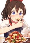  bad_id bad_pixiv_id blue_eyes blush brown_hair eating food food_request highres holding holding_spoon idolmaster idolmaster_million_live! narumi_arata plate ponytail rice satake_minako solo spoon 