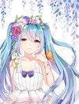  absurdres aqua_eyes aqua_hair bug butterfly chuor_(chuochuoi) flower hair_flower hair_ornament hatsune_miku highres insect long_hair looking_at_viewer solo twintails upper_body vocaloid 