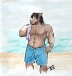  2010 abs anthro beach biceps black_hair brown_fur clothed clothing colored_pencil_(artwork) ears_back equine front_view fur hair horse male mammal multicolored_fur muscular muscular_male outside pecs portrait sarcy seaside shorts signature solo three-quarter_portrait topless towel traditional_media_(artwork) two_tone_fur white_fur 