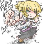  arm_warmers blonde_hair boots dress green_eyes kureha_mitsushige mizuhashi_parsee pointy_ears punching scarf short_hair solo touhou 