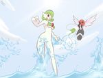  ambiguous_gender assisted_exposure beak bikini bottomless breasts clothed clothing convenient_censorship female fletchling gardevoir immortalstar nintendo pok&eacute;mon red_eyes swimsuit video_games water 
