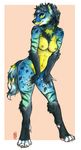  2016 blue_fur blue_hair breasts female fur hair hyena looking_at_viewer mammal nude solo tanutanuki yellow_fur 