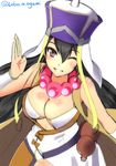  beads bikini_top black_hair breasts brown_eyes cleavage fate/grand_order fate_(series) gourd hat large_breasts one_eye_closed ookami_maito prayer_beads smile solo twitter_username xuanzang_(fate/grand_order) 