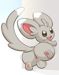  anus balls butt feral looking_at_viewer male minccino nintendo open_mouth pok&eacute;mon simple_background smile solo video_games white_background yowesephth 