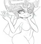  bad_id bad_pixiv_id breasts fang greyscale hat helmet imp long_hair mato_spectoru medium_breasts midna monochrome navel no_nipples one_eye_covered pointy_ears smile solo the_legend_of_zelda the_legend_of_zelda:_twilight_princess white_background wide_hips 