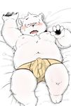  blush briefs bulge canine clothing dog erection eyes_closed humanoid_penis kiyo male mammal navel nipples obese open_mouth overweight pawpads penis simple_background solo underwear 
