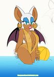  2016 anthro bat big_breasts breasts cleavage clothed clothing distracting_watermark female mammal omegasunburst rouge_the_bat smile solo sonic_(series) swimsuit watermark 
