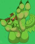  2016 absurd_res anthro anthrofied beak blue_eyes breasts brown_hair butt claws female foot_focus green_claws green_scales hair hi_res leaves looking_at_viewer lying nintendo nude on_back open_mouth pok&eacute;mon pok&eacute;morph pussy reptile scales scalie sceptile slit_pupils solo toe_claws tongue video_games yellow_sclera zp92 