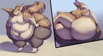  2016 anthro barefoot belly big_belly big_butt brown_skin butt clothed clothing fin fish huge_butt male marine morbidly_obese navel open_mouth overweight pants_down partially_clothed shark teeth thick_thighs tongue topless trinity-fate62 white_skin wide_hips 