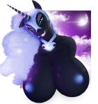 alpha_channel anthro big_breasts border breasts cloud cloudy_sky equid equine fangs female friendship_is_magic glowing glowing_eyes hands_behind_back hasbro hi_res horn mammal moon my_little_pony mythological_creature mythological_equine mythology naughty_cube nightmare_moon_(mlp) nipples princess royalty simple_background sky smug solo star teeth winged_unicorn wings