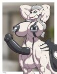2024 animal_genitalia animal_penis anthro areola arms_above_head balls big_balls big_breasts big_penis black_markings blue_eyes breasts candy_orca_dragon coltron_(coltron20) dragon equine_genitalia equine_penis genitals glistening glistening_areola glistening_balls glistening_body glistening_breasts glistening_genitalia glistening_hair glistening_knot glistening_nipples glistening_penis glistening_thighs grey_hair grin gynomorph hair hands_behind_head hi_res huge_balls huge_breasts huge_penis hybrid hybrid_genitalia hybrid_penis hyper hyper_balls hyper_breasts hyper_genitalia hyper_penis intersex knot knotted_equine_penis knotted_penis long_hair long_penis looking_at_viewer markings muscular muscular_arms muscular_gynomorph muscular_intersex muscular_thighs mythological_creature mythological_scalie mythology navel nipple_piercing nipples open_mouth penis piercing scales scalie simple_background small_waist smile smirk smug solo standing tail teeth thick_thighs tridark white_body white_scales wide_hips