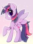 3:4 equid equine female feral friendship_is_magic hasbro hi_res hooves horn looking_at_viewer mammal my_little_pony mythological_creature mythological_equine mythology raised_hoof simple_background smile solo sparkles twilight_sparkle_(mlp) winged_unicorn wings zokkili