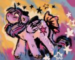 abstract_background bow_ribbon equid equine female feral friendship_is_magic hasbro hooves horn looking_up mammal my_little_pony mythological_creature mythological_equine mythology solo star tearyeyedanimal twilight_sparkle_(mlp) winged_unicorn wings
