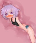  1girl blush female inside_creature kyuusui_gakari lavender_hair midriff purple_eyes short_shorts shorts vore wet 