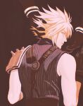  2boys armor black_gloves blonde_hair chocobowings closed_mouth cloud_strife commentary dark_persona english_commentary final_fantasy final_fantasy_vii gloves hand_in_another's_hair hand_on_another's_head highres looking_back male_focus multiple_boys pauldrons sephiroth short_hair shoulder_armor single_pauldron sleeveless sleeveless_turtleneck slit_pupils spiked_hair turtleneck yaoi 