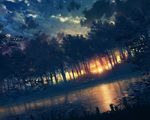  animal bird clouds cola_(gotouryouta) cropped forest grass original reflection scenic sunset tree waifu2x water 
