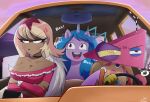 2026 absurd_res ambiguous_gender angry annoyed arm_under_breasts blah_blah_blah blonde_hair blue_hair breasts car choker cleavage clothed clothing comfort_character_car cross-popping_vein crossed_arms crows_feet dialogue driving driving_car equid equine eyelashes female feral for_a_head glitch_productions group hair happy hasbro hellaverse helluva_boss hi_res horn human humanoid inside_car inside_vehicle izzy_moonbow_(mlp) jewelry living_toy long_hair mammal mismatched_arms mismatched_eyes mlp_g5 my_little_pony mythological_creature mythological_equine mythology necklace object_head off_shoulder pink_clothing pink_eyes pink_head pink_shirt pink_topwear purple_body purple_eyes rearview_mirror shirt steering_wheel talking_feral the-butcher-x the_amazing_digital_circus topwear triangle_head trio unicorn vehicle verosika_mayday yellow_body zooble_(tadc)