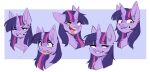  1girl ahegao animal_ears closed_mouth highres horns horse horse_ears long_hair looking_at_viewer multicolored_hair multiple_expressions my_little_pony my_little_pony:_friendship_is_magic open_mouth pink_hair purple_fur purple_hair single_horn smile solo teranen tongue tongue_out twilight_sparkle two-tone_hair unicorn 