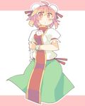  bandaged_arm bandages bun_cover chinese_clothes cuffs double_bun dress flower green_dress hair_rings ibaraki_kasen ini_(inunabe00) pink_eyes pink_hair puffy_sleeves rose shackles short_hair short_sleeves solo touhou 