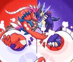 2025 3_fingers 3_toes 4_toes ambiguous_gender ancient_pokemon anthro apex_build_koraidon arm_around_neck big_diaper black_horn black_sclera black_spikes black_tail blue_body blue_feathers blush blush_lines bodily_fluids claws clean_diaper clothed clothing cloud_emanata cuddling diaper diaper_only diaper_puff diaperteetah duo emanata feathers feet female_(lore) finger_claws fingers flying_sweatdrops future_pokemon generation_9_pokemon hand_on_back hand_on_diaper head_horn heads_together hi_res horn koraidon legendary_pokemon markings membrane_(anatomy) miraidon multicolored_body multicolored_feathers nintendo open_mouth open_smile paradox_pokemon pink_body pink_feathers pokemon pokemon_(species) purple_background purple_body red_background red_body red_claws red_tail signature simple_background smile sparkles spiked_tail spikes spikes_(anatomy) spiral spiral_eyes sweat sweatdrop tail toe_claws toes topless touching_diaper ultimate_mode_miraidon wavy_mouth wearing_diaper webbed_feet webbed_hands white_body white_claws white_feathers white_markings white_tail yellow_body