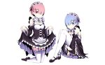  2girls aqua_eyes aqua_hair blue_eyes maid photoshop pink_hair ram_(re:zero) re:zero_kara_hajimeru_isekai_seikatsu rem_(re:zero) short_hair tazaki_hayato twins 