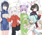  5girls arius_squad_(blue_archive) atsuko_(blue_archive) azusa_(blue_archive) black_hair blue_archive blue_hair chinese_clothes commentary_request green_hair halo hiyori_(blue_archive) misaki_(blue_archive) multiple_girls nifuji purple_hair saori_(blue_archive) white_hair 