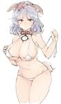  animal_ears bdsm bikini blush breasts collar covered_nipples cowboy_shot cropped_legs dog_collar dog_ears dog_tail hair_ornament holding kemonomimi_mode large_breasts leaf_hair_ornament leash looking_at_viewer micro_bikini mirror navel pubic_hair purple_hair red_collar red_eyes rope short_hair simple_background solo swimsuit tail touhou wataichi_meko white_background white_bikini yasaka_kanako 