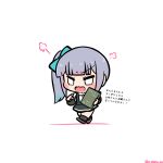  1girl angry arm_warmers book chibi closed_eyes collared_shirt commentary_request dress_shirt grey_hair grey_skirt highres kantai_collection kasumi_(kancolle) o_o puff_of_air radical_bullet shirt side_ponytail simple_background skirt solo standing suspender_skirt suspenders translation_request white_background white_shirt 