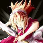  ao-shiba blonde_hair dual_wielding holding maid_headdress solo sword touhou touhou_(pc-98) weapon yellow_eyes yumeko 