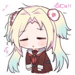  1girl :< =_= battery_indicator blonde_hair blue_hair blush blush_stickers brown_dress chibi chibi_only closed_eyes col_person commentary dress exhausted facing_viewer flower flying_sweatdrops frown gradient_hair hair_flower hair_ornament hasu_no_sora_school_uniform highres link!_like!_love_live! long_hair long_sleeves love_live! multicolored_hair neckerchief osawa_rurino parted_lips pink_flower red_neckerchief sailor_collar sailor_dress school_uniform short_dress sign simple_background solo triangle_mouth untranslatable_commentary virtual_youtuber warning_sign white_background white_sailor_collar winter_uniform 