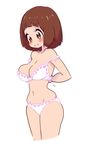  bangs blunt_bangs blush bob_cut bra breasts brown_eyes brown_hair gyosone kill_la_kill large_breasts mankanshoku_mako navel panties skindentation solo underwear underwear_only white_panties 