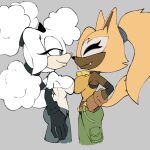 1:1 2026 alternate_costume anthro bell bell_collar belt big_breasts blonde_hair bovid breast_squish breasts breasts_frottage brown_body cakesington canid canine canis caprine clothing clothing_swap collar duo eyelashes eyes_closed facial_markings fangs female gloves hair hand_on_hip handwear head_markings hi_res idw_publishing lanolin_the_sheep_(sonic) mammal markings mask_(marking) ponytail sega sheep smile sonic_the_hedgehog_(comics) sonic_the_hedgehog_(idw) sonic_the_hedgehog_(series) squish teeth whisper_the_wolf white_body wolf