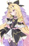  1girl black_dress blonde_hair chinese_commentary closed_mouth commentary cure_arcana_shadow dress highres long_hair magical_girl measho meitantei_precure! moria_luluka precure red_eyes solo thighhighs very_long_hair white_background 