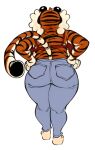  2023 anthro barefoot big_butt black_ears black_stripes blue_bottomwear blue_clothing blue_jeans blue_pants bottomwear bra butt clothed clothed_anthro clothed_female clothing colored denim denim_bottomwear denim_clothing digital_drawing_(artwork) digital_media_(artwork) facing_forward feet felid female fur hands_on_hips hi_res highlandkall jeans long_tail mammal markings naomi_(highlandkall) orange_body orange_fur pantherine pants pockets rear_view red_bra red_clothing red_topwear red_underwear simple_background small_ears solo standing striped_arms striped_back striped_body striped_head striped_markings striped_tail stripes tail tail_markings tiger topwear underwear white_background white_body white_feet white_fur 