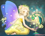  barefoot blonde_hair fairy feet galge.com hanamura_mai long_hair pointy_ears solo wallpaper wings yellow_eyes 
