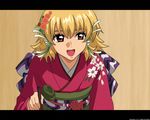  artist_request blonde_hair cagalli_yula_athha gundam gundam_seed gundam_seed_destiny hair_ornament hair_ribbon japanese_clothes ribbon short_hair solo yellow_eyes 