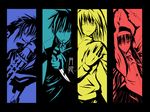  3girls arcueid_brunestud artist_request between_fingers black_keys ciel column_lineup high_contrast knife multiple_girls multiple_monochrome toono_akiha toono_shiki tsukihime wallpaper windowboxed 