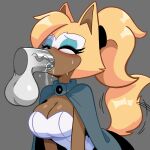 1:1 2025 accessory anthro balls black_nose blonde_hair blue_eyelids blush blush_lines bodily_fluids breasts brown_arms brown_breasts brown_inner_ear canid canine canis cape cheek_tuft cleavage clothed clothing colored digital_drawing_(artwork) digital_media_(artwork) disembodied_penis duo eyelashes eyes_closed facial_tuft fellatio female genitals green_cape green_clothing grey_background grey_balls grey_penis hair hair_accessory hair_tie hi_res idw_publishing long_eyelashes long_hair male mammal motion_lines oral penile penis penis_in_mouth saliva saliva_on_penis sega sex simple_background solo_focus somniscient sonic_the_hedgehog_(comics) sonic_the_hedgehog_(idw) sonic_the_hedgehog_(series) sweat tail tail_motion tailwag tied_hair topwear tuft vein veiny_penis whisper_the_wolf white_clothing white_topwear wolf yellow_ears yellow_tail