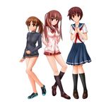  1girl atarashi_ako bare_legs bottomless brown_hair highres jacket long_hair naked_track_jacket no_pants ponytail saki saki_achiga-hen school_uniform takakamo_shizuno track_jacket 