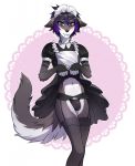  anthro canine clothed clothing crossdressing male mammal rkt simple_background slate_wolf solo standing wolf 