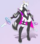 anthro asriel_dreemurr asriel_dreemurr_(god_form) black_sclera boots boss_monster_(undertale) bovid cape caprine clothing cyberpunk delta_rune_(emblem) deltarune femboy fingerless_gloves footwear gloves goat gun handgun handwear hi_res horn japanese_text knife legwear leotard lewott male mammal occult_symbol pistol ranged_weapon shoes sigil solo summoning symbol technomancer text thigh_boots thigh_highs undertale undertale_(series) weapon womb_tattoo