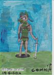  alisdair_ricketts anthro balls bandolier barefoot eyewear glasses grass hyena male mammal melee_weapon nude nudist outside penis signature sky sword tallauvron traditional_media_(artwork) weapon 