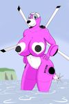  &lt;3 aircraft anthro big_breasts black_nipples blue_eyes breasts cainesart female helicopter island living_aircraft living_machine machine nipples pussy sea solo water yuni_hermit 