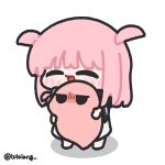  1girl :d bocchi_the_rock! chibi chibi_only closed_eyes creature flying_sweatdrops gotoh_futari gotoh_hitori gotoh_hitori_(tsuchinoko) happy highres holding holding_creature jitome lulalang medium_hair open_mouth pink_hair siblings simple_background sisters smile standing twitter_username two_side_up white_background 