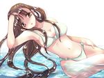  amatsuba_mimina bikini brown_eyes brown_hair long_hair lying on_side original solo swimsuit water 
