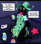 2025 3_toes ace_of_diamonds ace_of_spades ambiguous_gender anthro artist_name black_body black_fur black_tail block bodily_fluids bovid button_(fastener) caprine card clothed clothing darkner deltarune dialogue diaper diaper_under_clothing diaper_under_onesie ellipsis english_text eyewear feet floppy_ears fur genital_fluids glasses goat green_clothing green_eyewear green_glasses green_hat green_headwear green_onesie hat head_horn headgear headwear heart_symbol hi_res high-angle_view holding_block holding_object horn inside kneeling letterbox male_(lore) mammal name_in_dialogue offscreen_character on_ground onesie open_mouth pink_scarf playing_card plushie question_mark questioning_ellipsis ralsei round_glasses scarf shadyadi signature snapsuit solo stitch_(sewing) striped_diaper tail text toes unclean_diaper undertale_(series) urine used_diaper using_diaper wall_(structure) wearing_diaper wearing_glasses wearing_hat wet_diaper wetting wetting_diaper wizard_hat