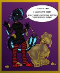 3_toes 4_fingers 4_toes anthro anthrosaur arm_feathers armwear black_body black_clothing black_dress black_scales blue_body blue_eyes blue_feathers blue_scales blue_teeth bone_frill bottomwear breasts choker claws clothing collar cosplay dark_body dewclaw digitigrade dilophosaurid dilophosaurus dinosaur dress dromaeosaurid duo facial_piercing feathers feet female feral fin fin_piercing finger_claws fingers frill_(anatomy) frill_piercing furgonomic_piercing furgonomics glistening glistening_eyes gold_(metal) gold_collar gold_jewelry gold_leash gold_piercing golden_body goo_body goo_creature goo_drip head_feathers hi_res holding_leash holding_object hotel_transylvania janek5 janek_(janek5) jewelry layla_rymer_(janek5) leash legwear male markings medium_breasts metal_collar minidress monster multicolored_body neck_spikes necklace neckwear nose_piercing panties pattern_bottomwear pattern_clothing pattern_legwear pattern_panties pattern_stockings pattern_underwear paws piercing prehistoric_species red_choker red_clothing red_collar red_jewelry red_legwear red_necklace red_panties red_stockings red_underwear reptile ring_piercing saurischian scales scalie sickle_claw simple_background slime snout speech_bubble spiked_tail spikes spikes_(anatomy) standing stockings striped_bottomwear striped_clothing striped_legwear striped_panties striped_stockings striped_underwear stripes tail tail_feathers tail_fin tapering_tail teeth theropod toe_claws toes translucent translucent_armwear translucent_body translucent_clothing underwear velociraptor yellow_eyes