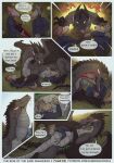 2022 absurd_res anthro anthro_prey artist_name biped black_body blue_eyes bodily_fluids bodily_noises bottomwear brown_body canid canine canis clothed clothing comic darkdraconica darky_(darkdraconica) dialogue digital_drawing_(artwork) digital_media_(artwork) dragon drooling english_text fangs feet_first female female_pred feral feral_pred foot_in_mouth forced forked_tongue fully_inside group gun hand_on_belly head_first head_in_mouth hi_res holding_gun holding_object holding_ranged_weapon holding_weapon internal larger_feral larger_pred lying_on_another male male_prey mammal membrane_(anatomy) membranous_wings multiple_prey mythological_creature mythological_scalie mythology neck_bulge onomatopoeia oral_vore page_number pants partially_inside patreon pinned pinned_by_belly pinned_to_ground pounce quadruped ranged_weapon roaring saliva scalie size_difference smaller_anthro soft_vore sound_effects speech_bubble tail teeth text tongue topwear trio unwilling_prey url vore weapon wings wolf yellow_eyes